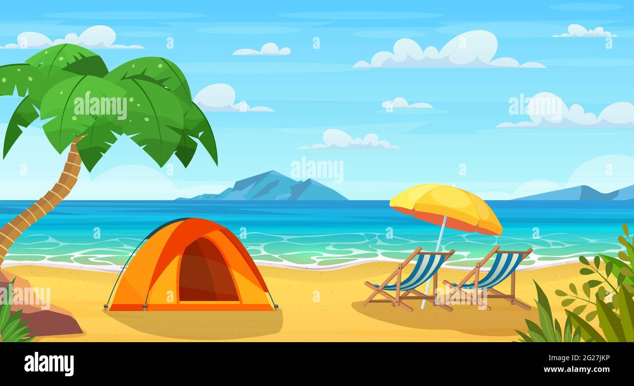 Summertime on the beach. Palms and plants around Stock Vector