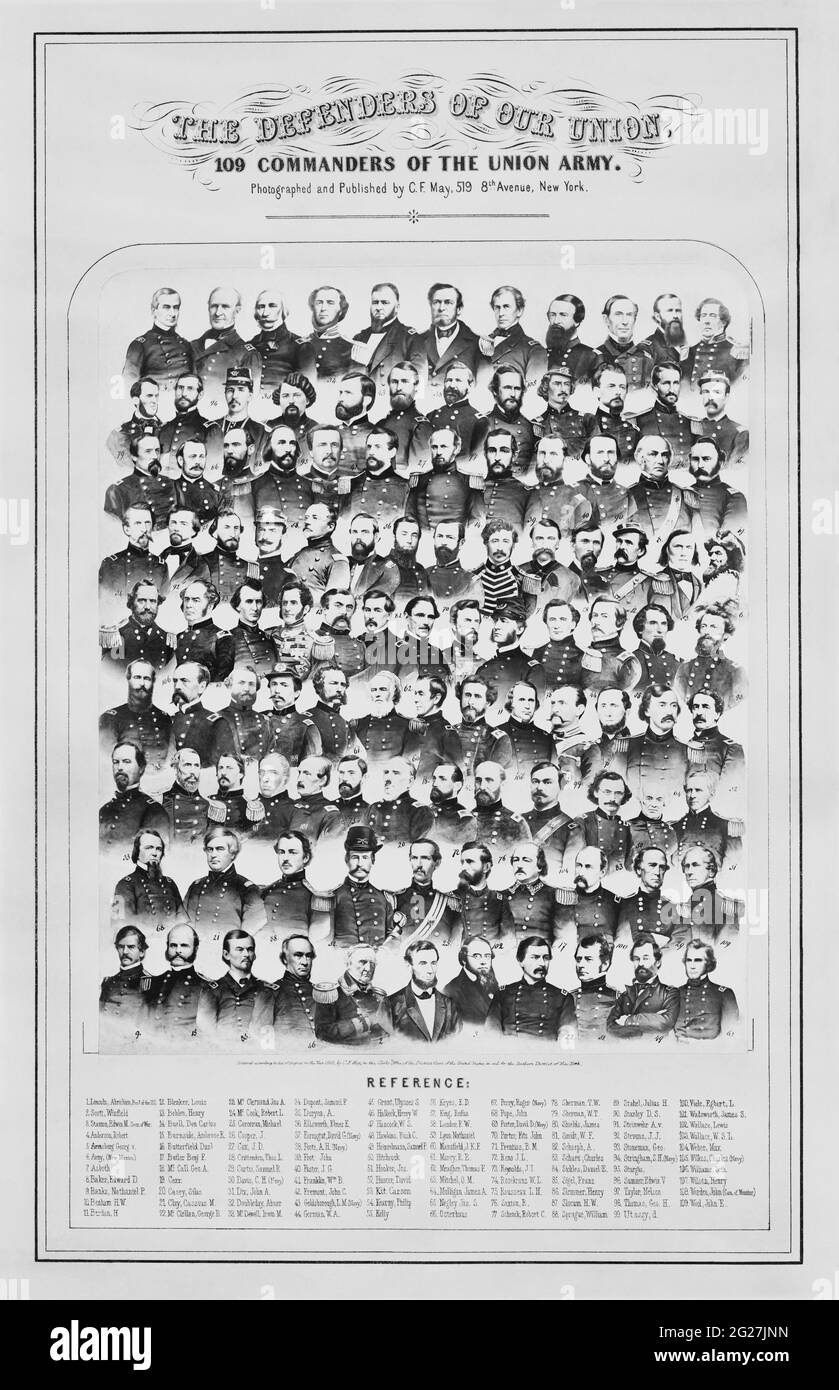 Portraits of 109 officers of the Union Army and the Union Navy who served in the American Civil War. Stock Photo