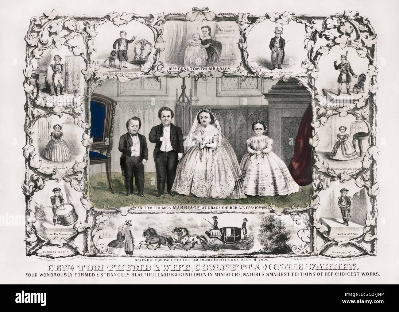 General Tom Thumb and his wife Lavinia Warren, on the day of their wedding. Stock Photo