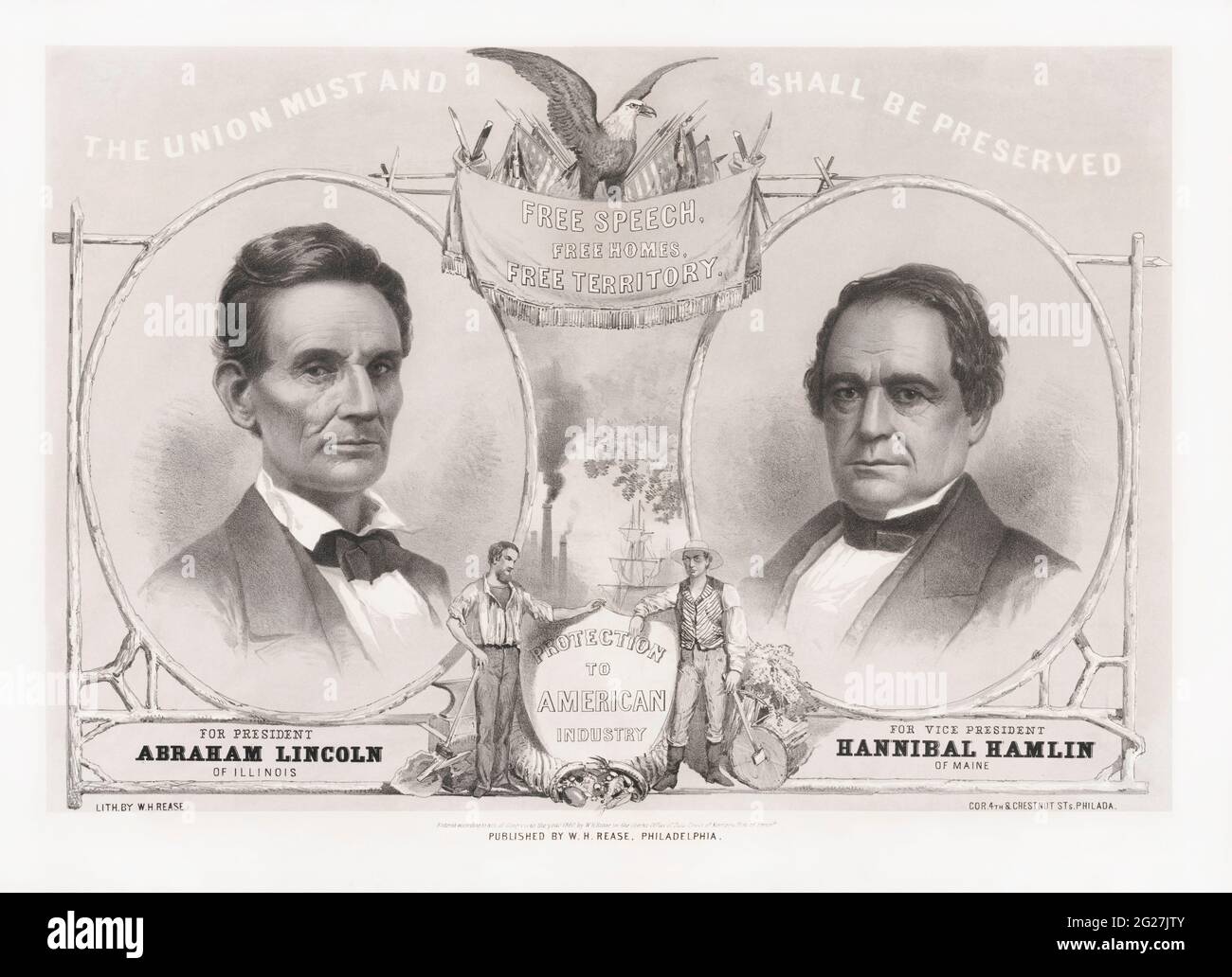 Oval portraits President Abraham Lincoln and Vice President Hannibal Hamlin. Stock Photo
