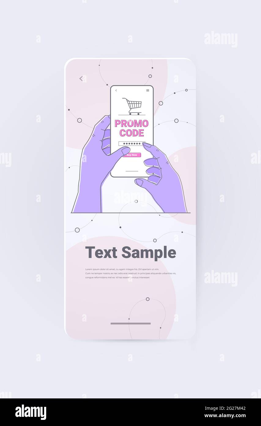 human hands choosing discount promo code on smartphone screen online