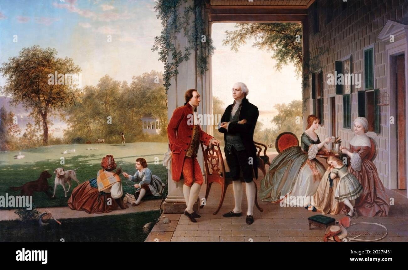 George Washington and Marquis de Lafayette at Mount Vernon. Stock Photo