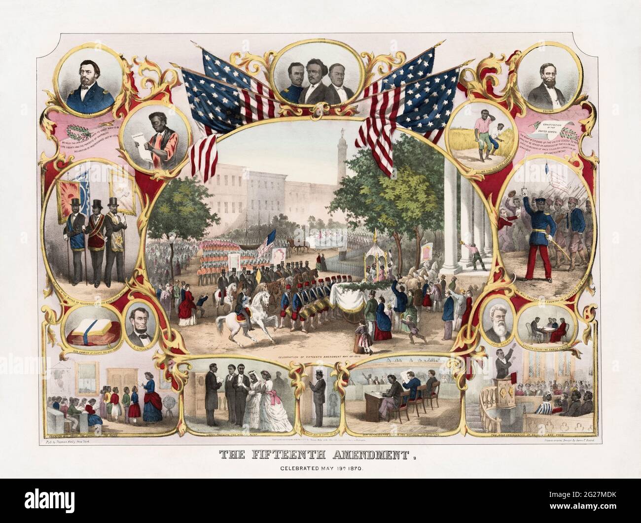 The celebration of the enactment of the Fifteenth Amendment on March 30, 1870. Stock Photo