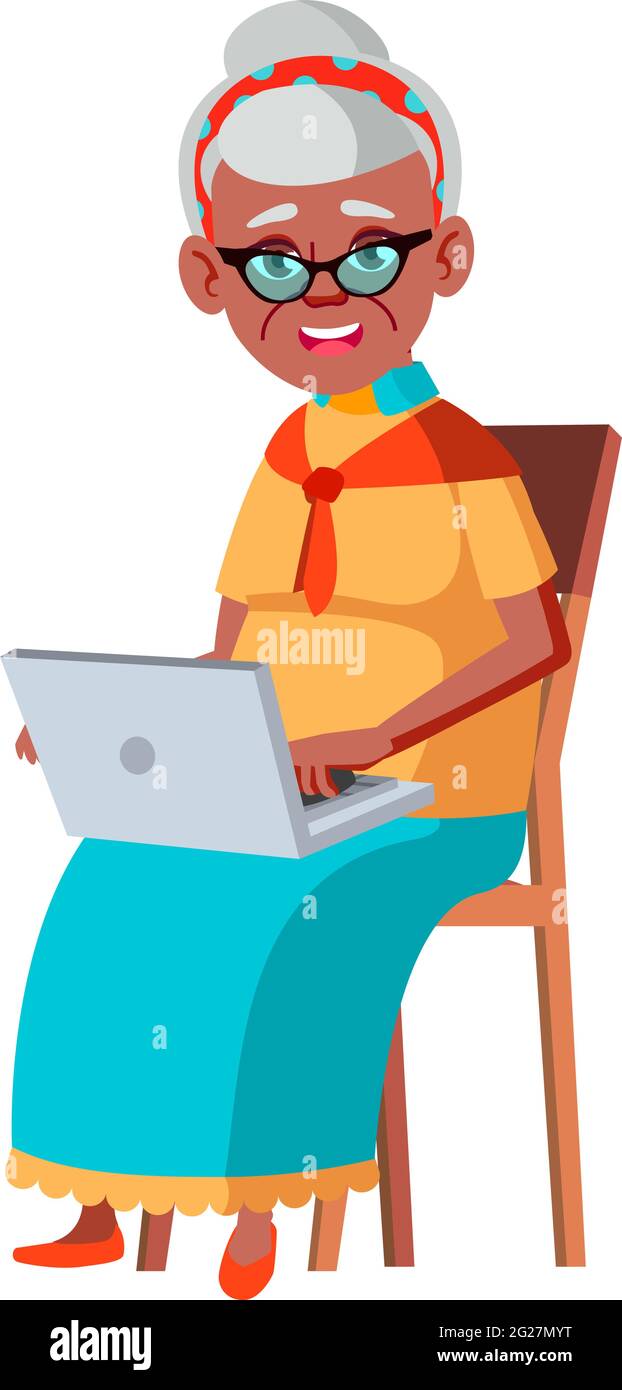 happy aged woman laughing from funny video clip on laptop cartoon vector  Stock Vector Image & Art - Alamy