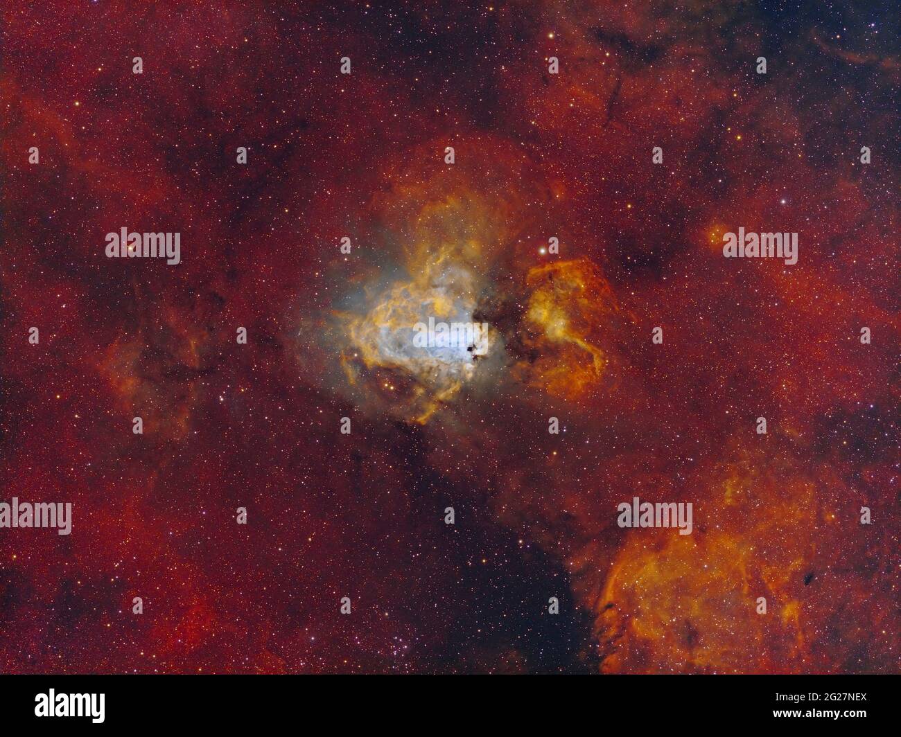 The Swan Nebula starforming region in the constellation Sagittarius. Stock Photo