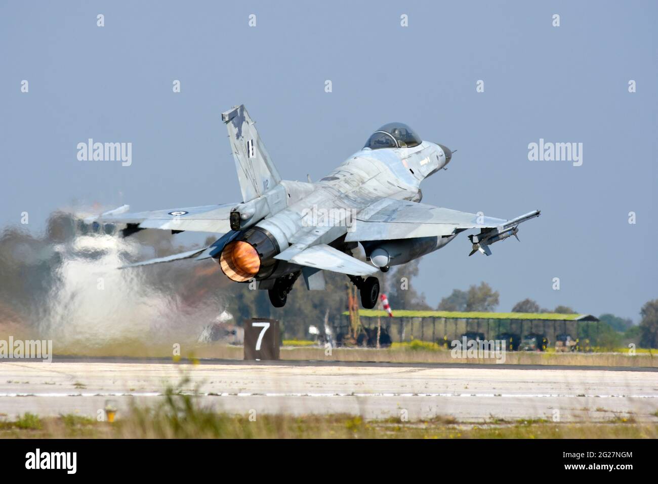 Greek Air Force F-16C taking off. Stock Photo