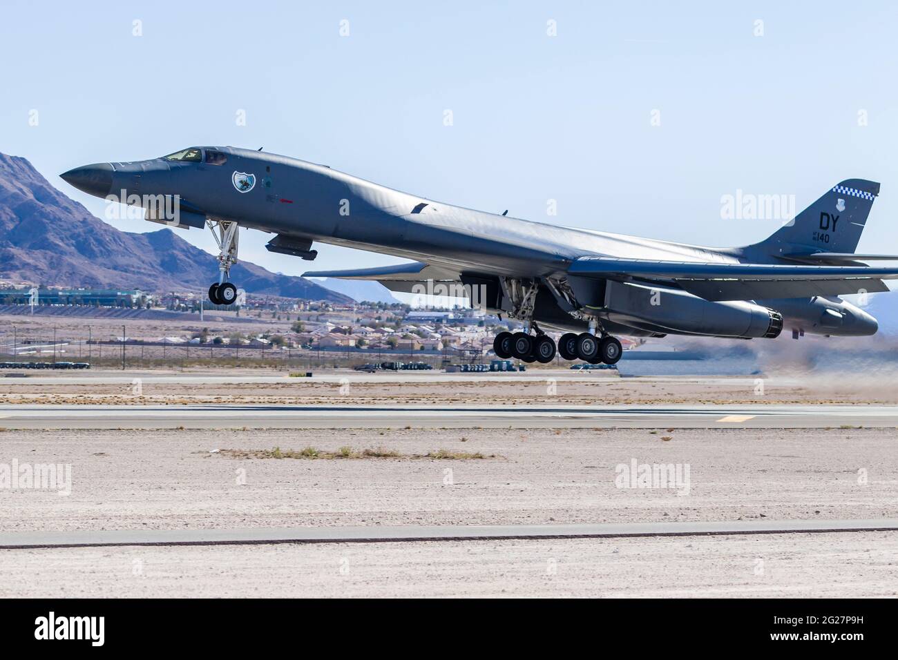A B-1B Lancer of the U.S. Air Force taking off. Stock Photo