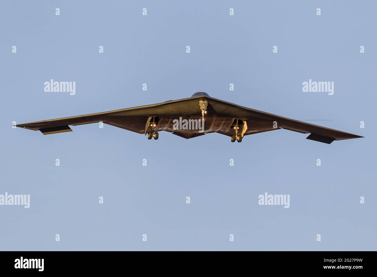 A U.S. Air Force B-2A Spirit just before sunset. Stock Photo