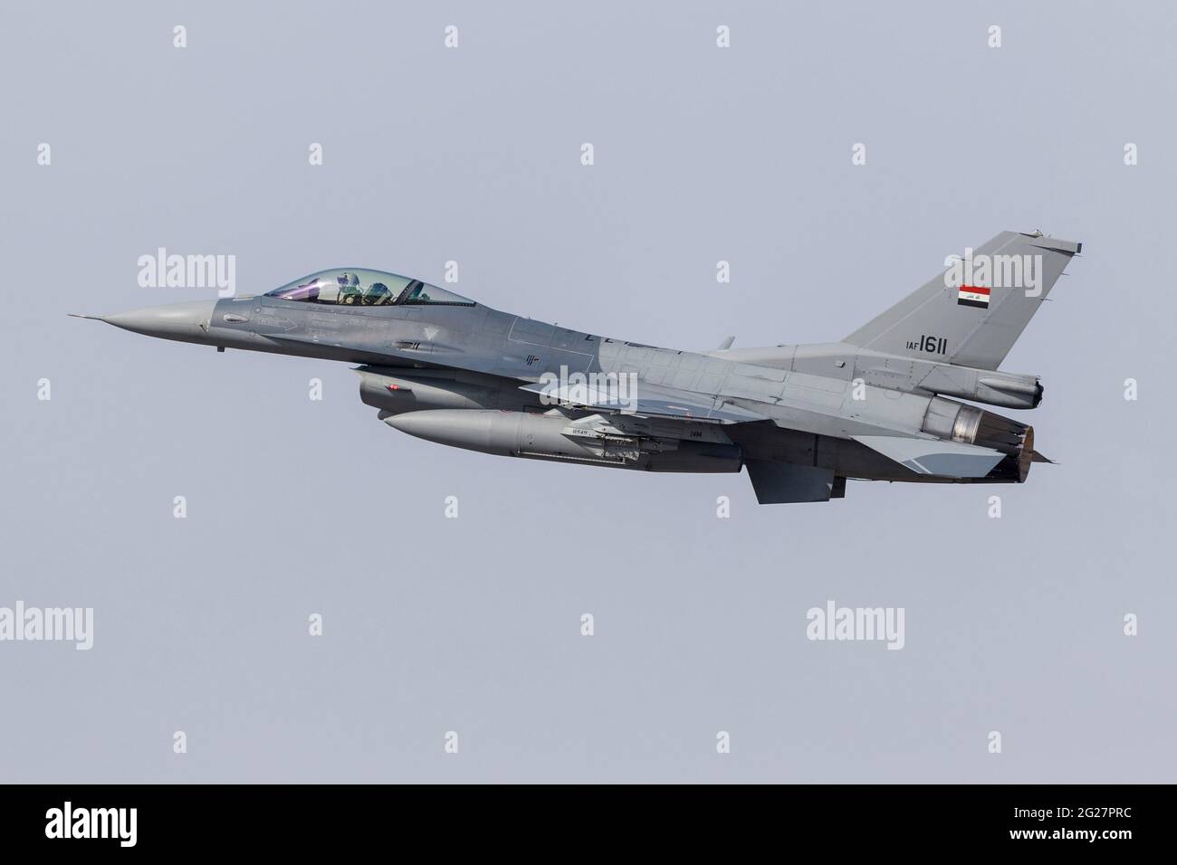 An Iraqi Air Force F-16C Fighting Falcon takes off. Stock Photo