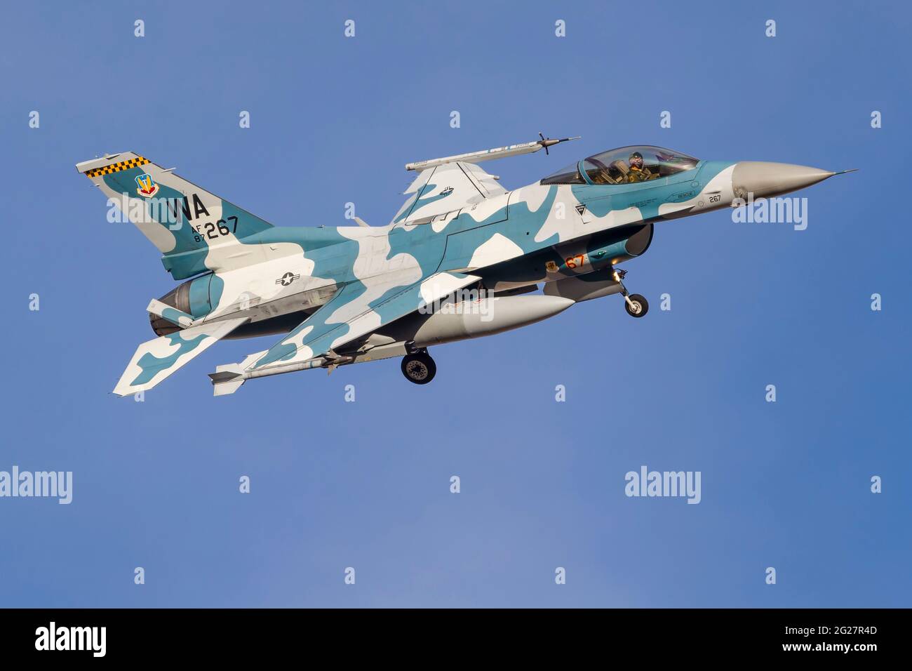 An aggressor U.S. Air Force F-16C Fighting Falcon. Stock Photo