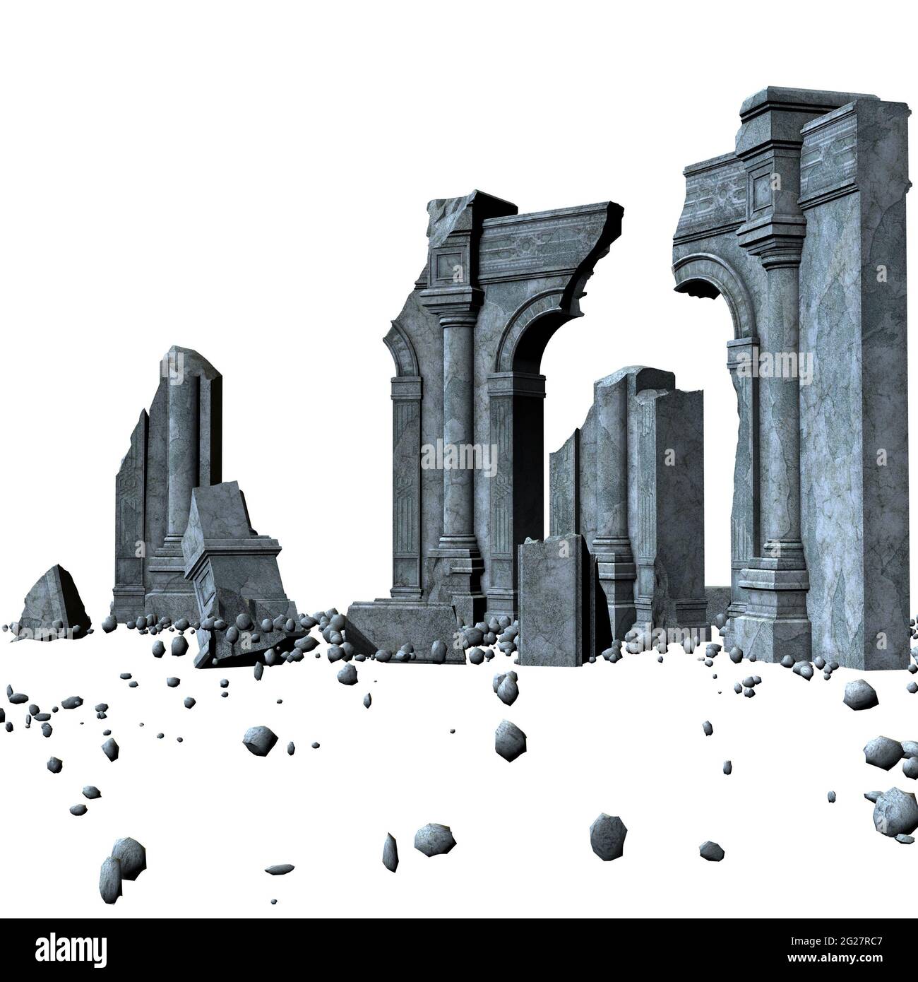 Abstract ruined ancient building, 3d digital rendered illustration ...