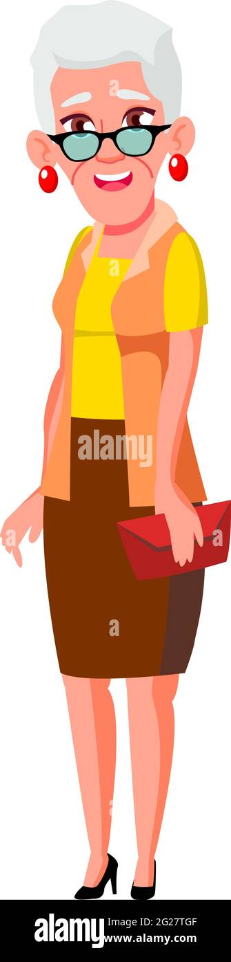 woman senior standing in airport line cartoon vector Stock Vector