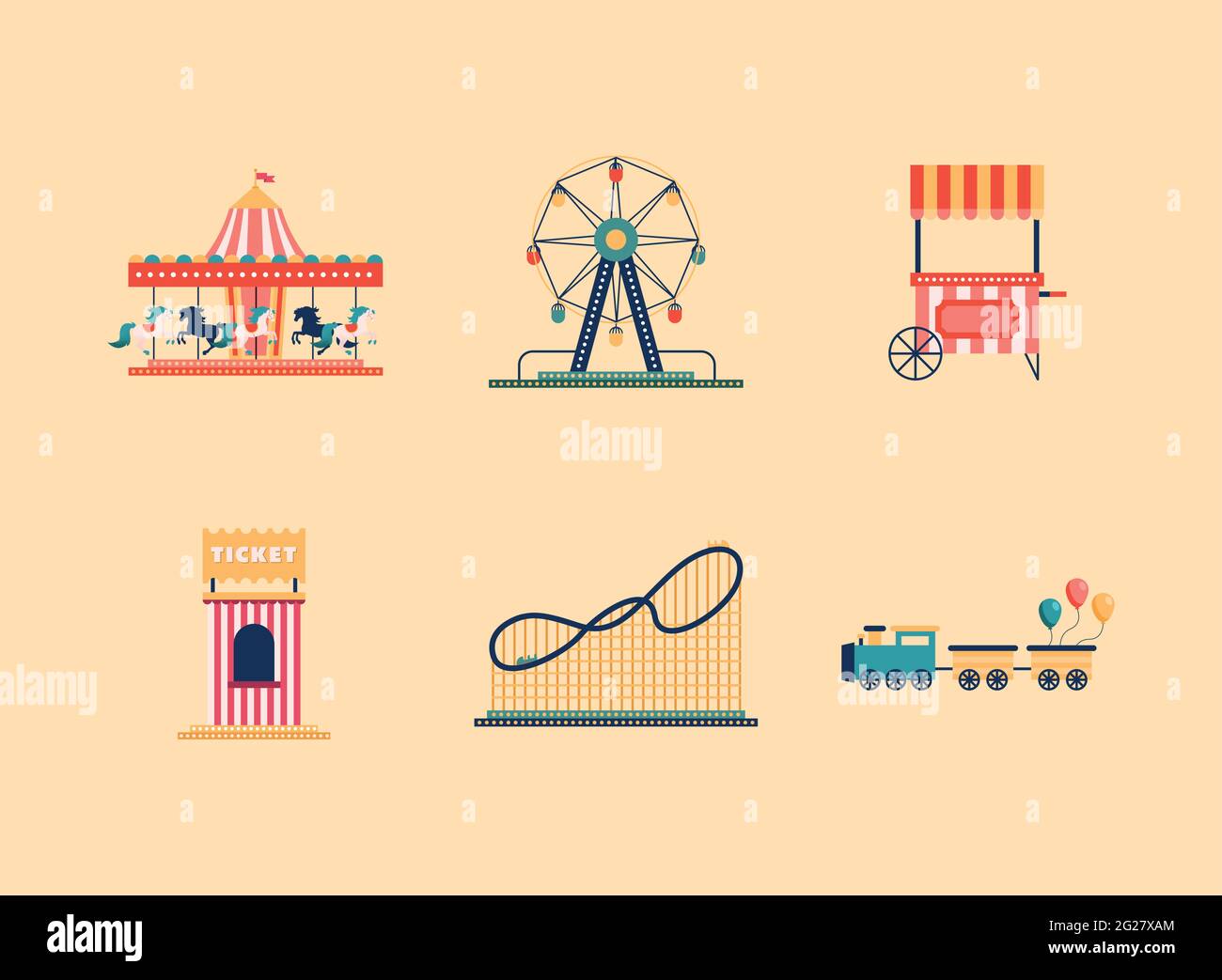 amusement park set six icons Stock Vector Image & Art - Alamy