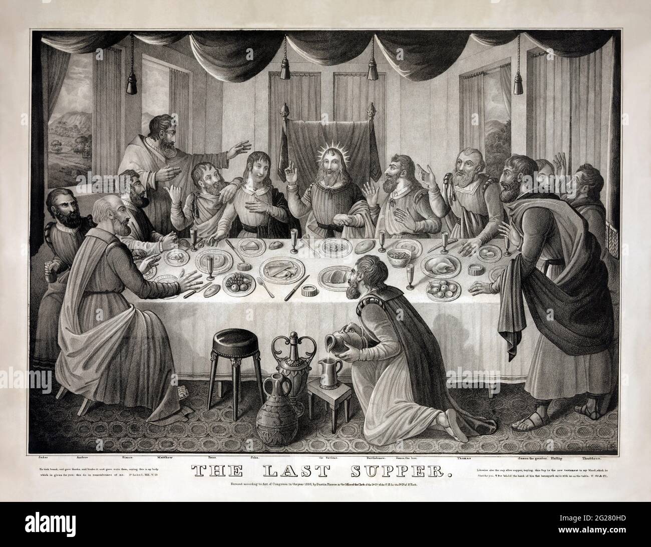Jesus and his disciples at the Last Supper, New Testament. Stock Photo