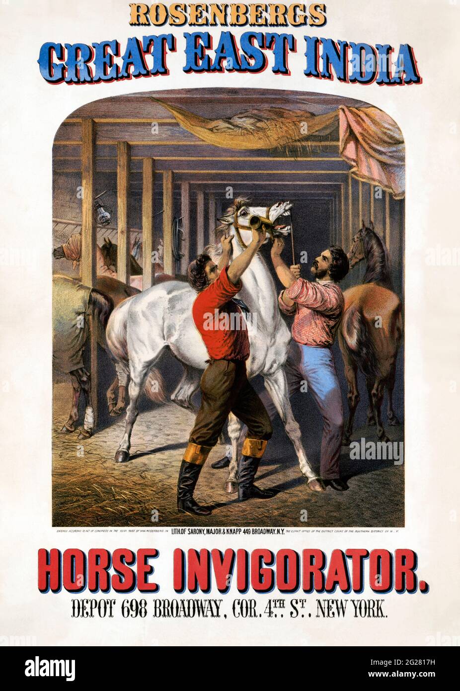 Vintage advertisement of Rosenberg's Great East India Horse Invigorator. Stock Photo