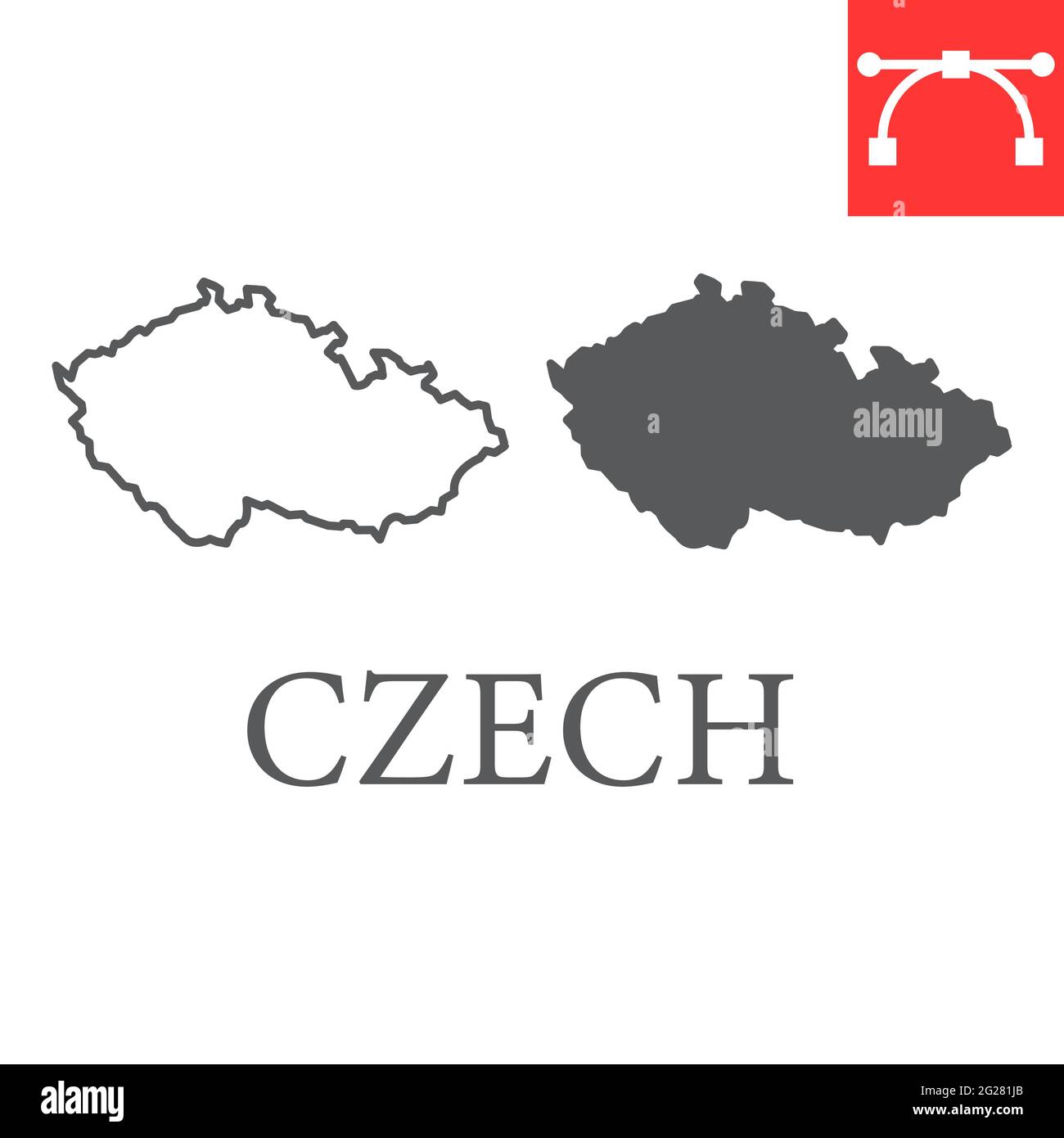 Map of Czech Republic line and glyph icon Stock Vector