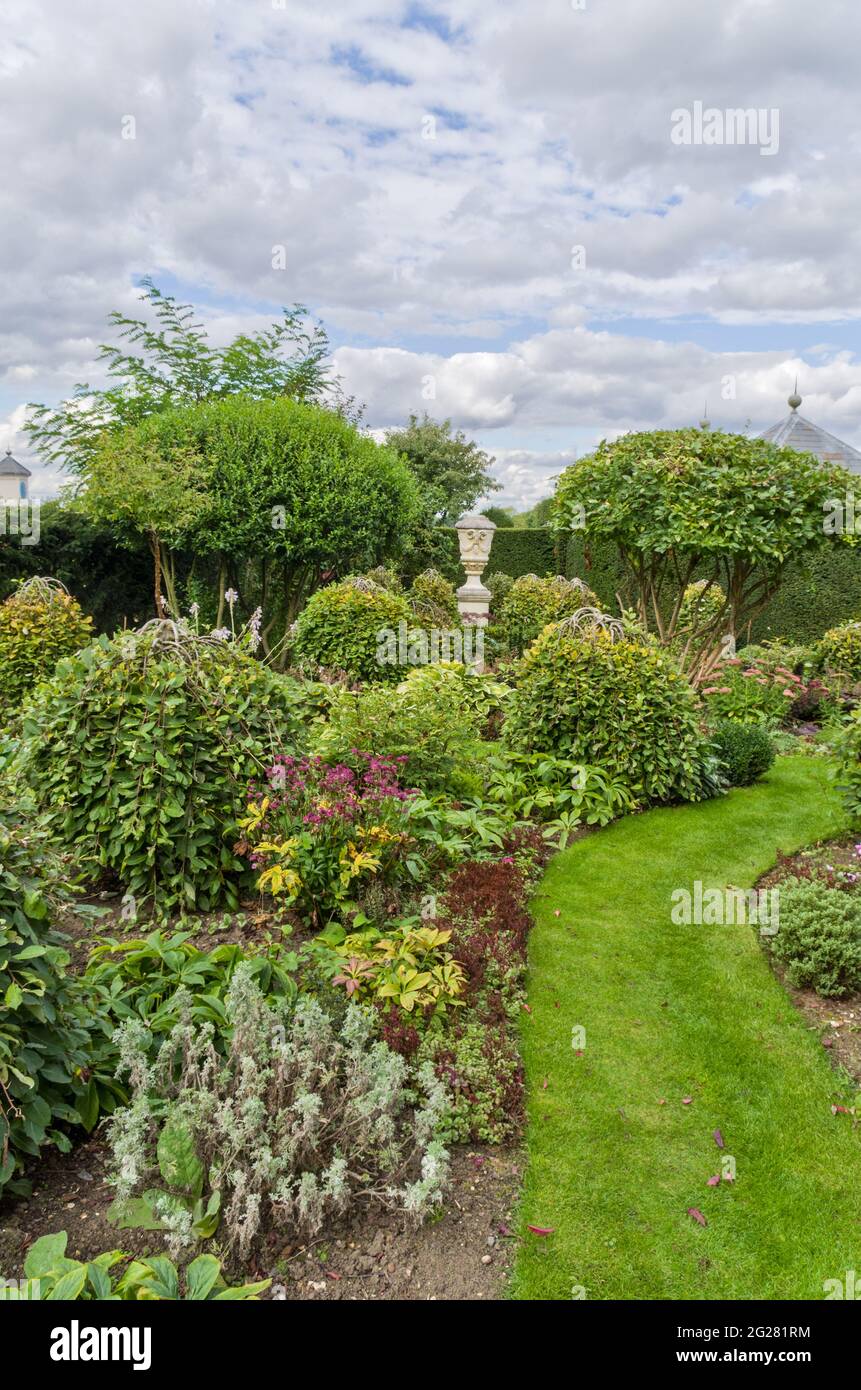 A formal garden in the grounds of  The Menagerie, Horton, Northamptonshire, UK; open under the National Garden Scheme Stock Photo