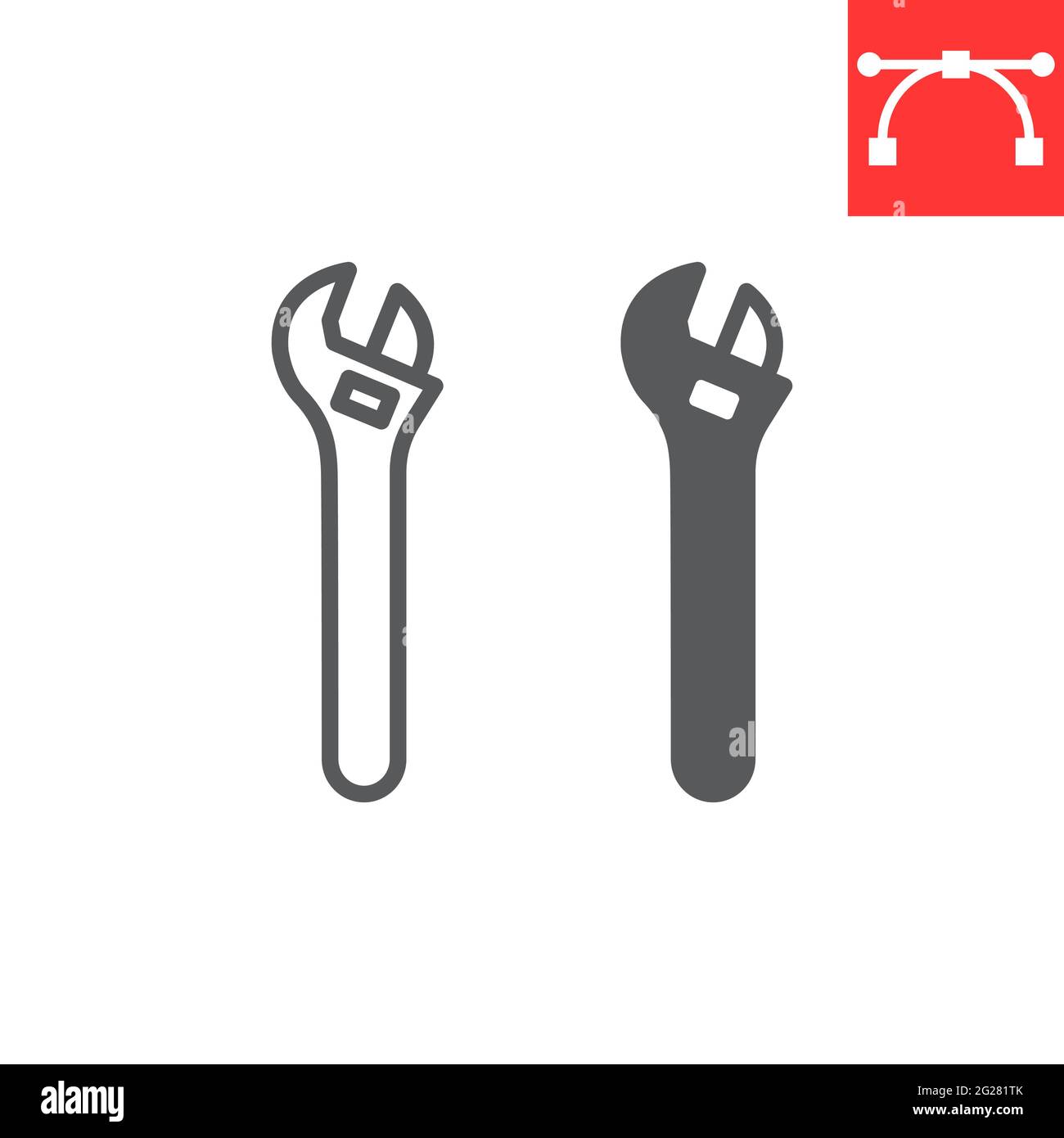 Adjustable wrench line and glyph icon, tool and repair, wrench vector