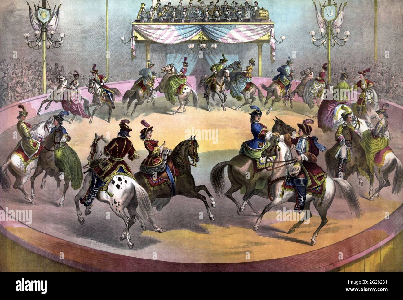Circus grand finale, circa 1872. Stock Photo