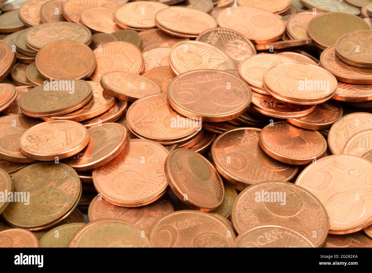 A pile of Euro cent coins in closeup. Stock Photo