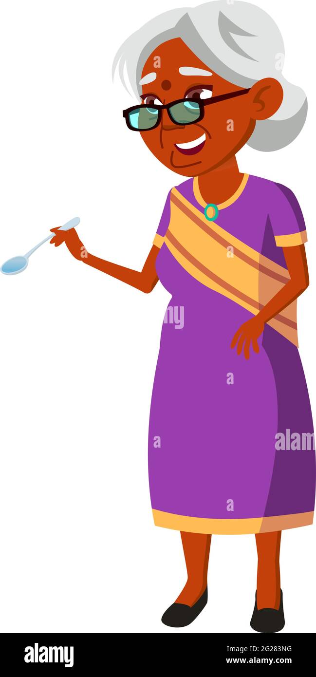 old indian woman taste dish in canteen cartoon vector Stock Vector Image &  Art - Alamy