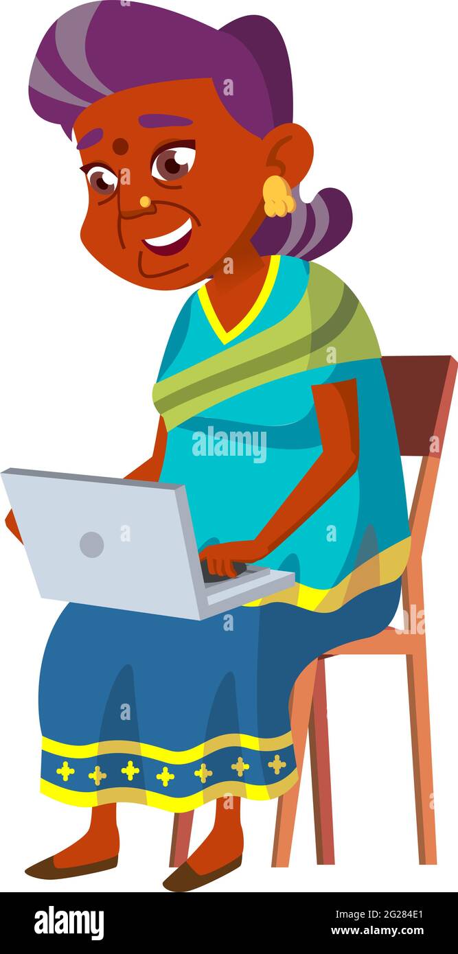 happy indian grandmother communicate with children through video call on  laptop cartoon vector Stock Vector Image & Art - Alamy