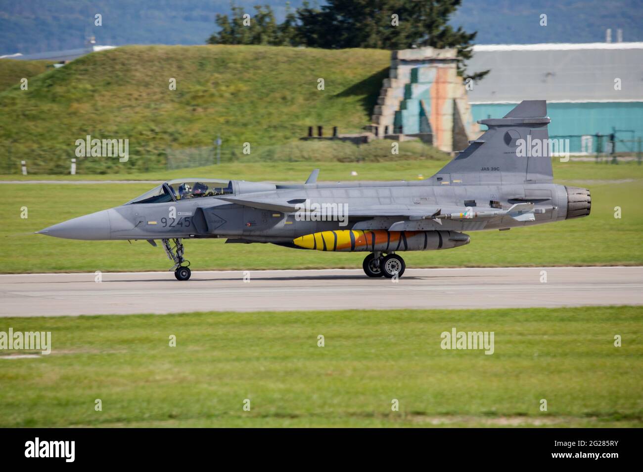 Czech Air Force JAS 39 Gripen  with live AIM-9L Sidewinder missiles. Stock Photo