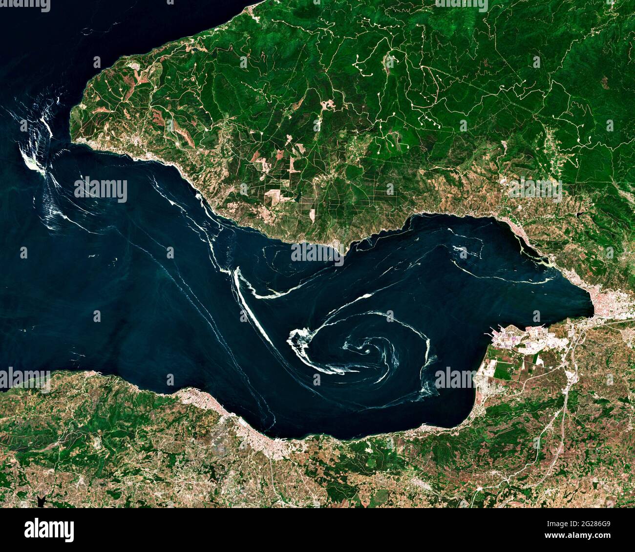 Satellite image of sea snot swirl in Turkey Stock Photo