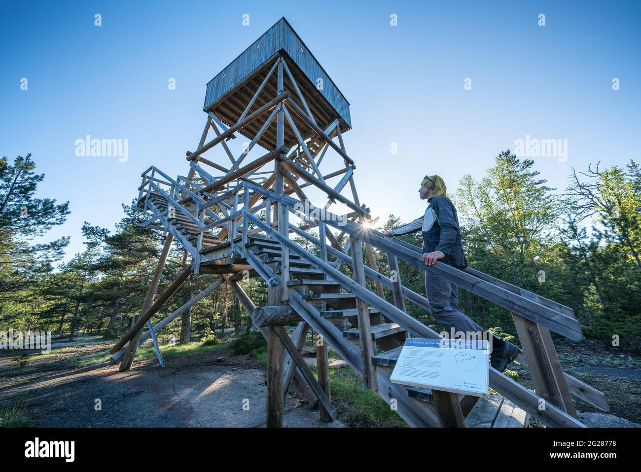 Pyhtää Climbing to an observation tower at Mustaviiri island, Pyhtää, Finland ...