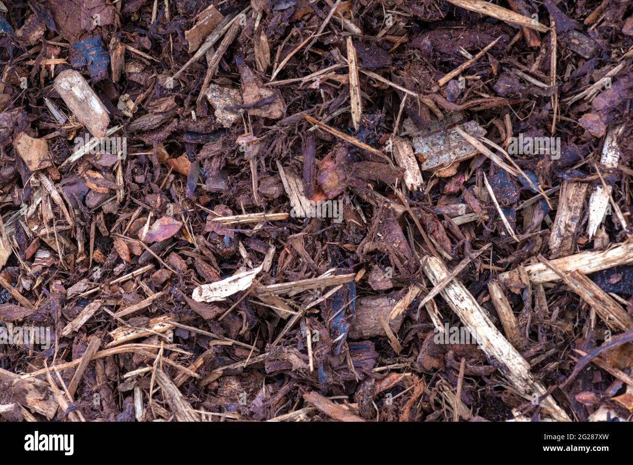full close up image of wood chipping for mulch and ground cover to