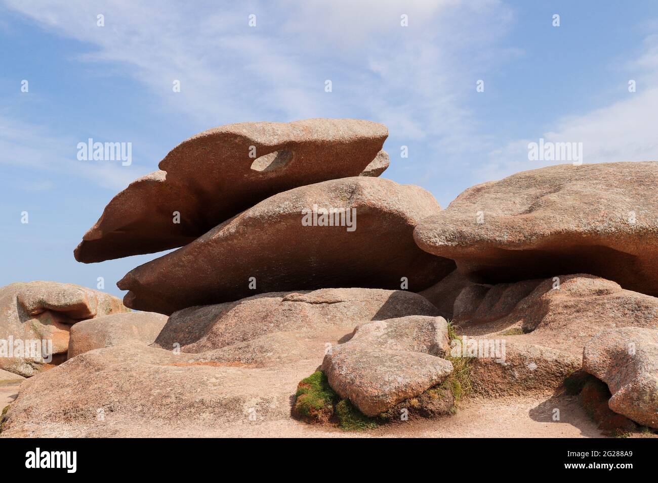 Palette of painter, bizarre rock formation on Pink Granite Coast in Brittany, France Stock Photo