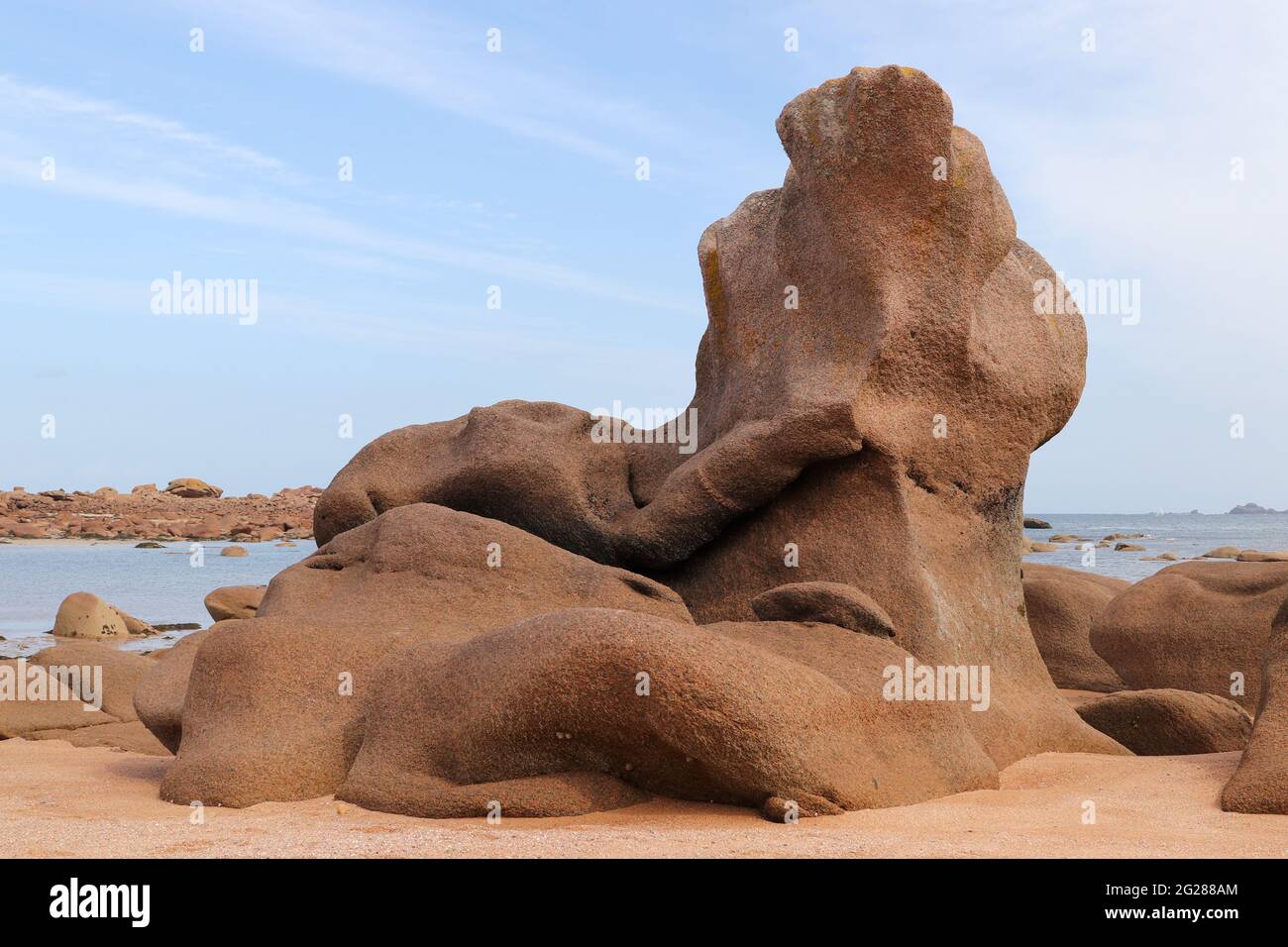 Bizarre boulders on the Pink Granite Coast on the island of Renote in Brittany, France Stock Photo