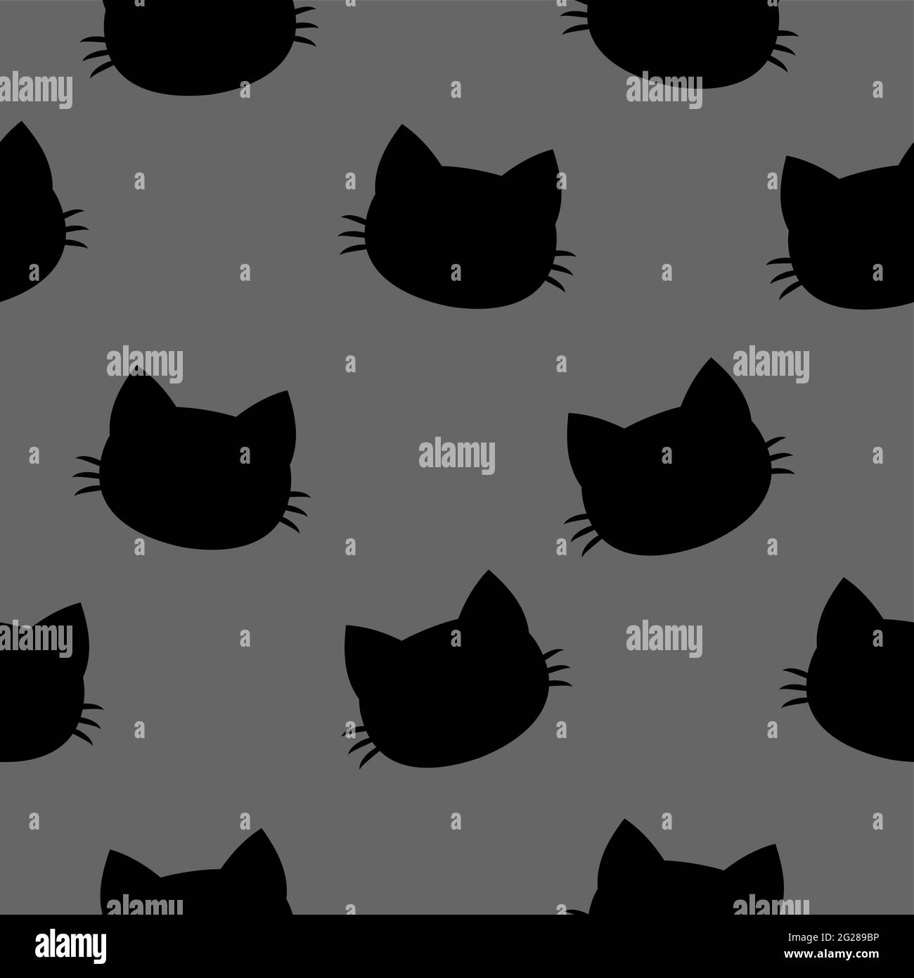 Cute cat head wallpaper, black and gray - funny vector drawing seamless pattern. Lettering poster or t-shirt textile graphic design. Cute illustration Stock Vector