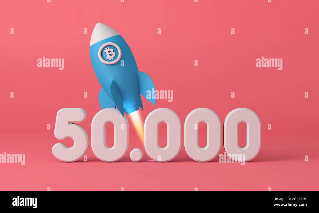 Bitcoin cryptocurrency rocket taking off to 50,000 price point. 3D  Rendering Stock Photo - Alamy
