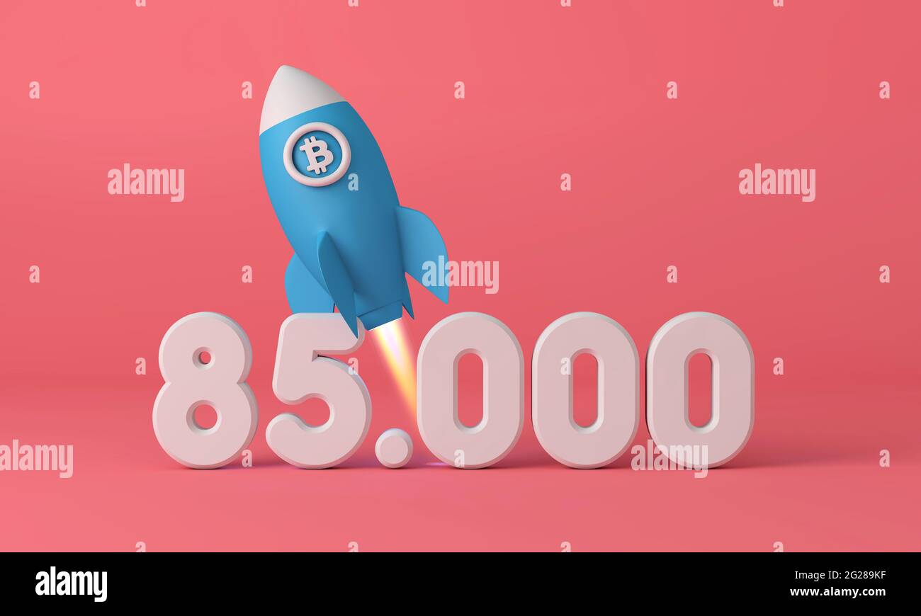 Bitcoin cryptocurrency rocket taking off to 85,000 price point. 3D  Rendering Stock Photo - Alamy