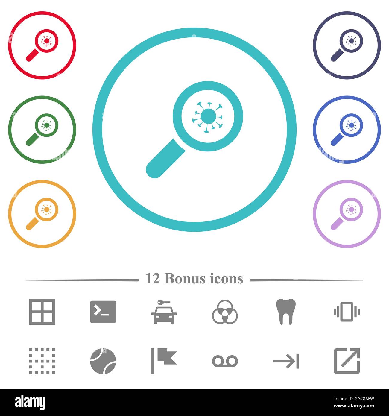 Covid inspection flat color icons in circle shape outlines. 12 bonus ...
