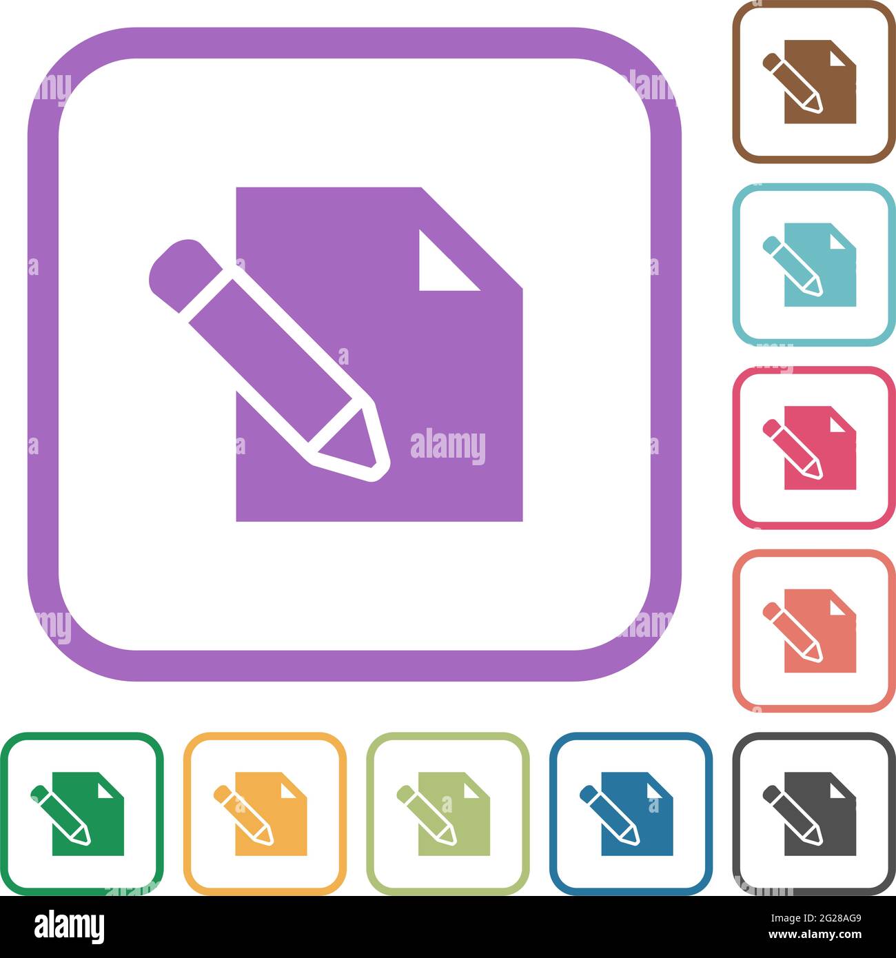Edit with pencil simple icons in color rounded square frames on white background Stock Vector