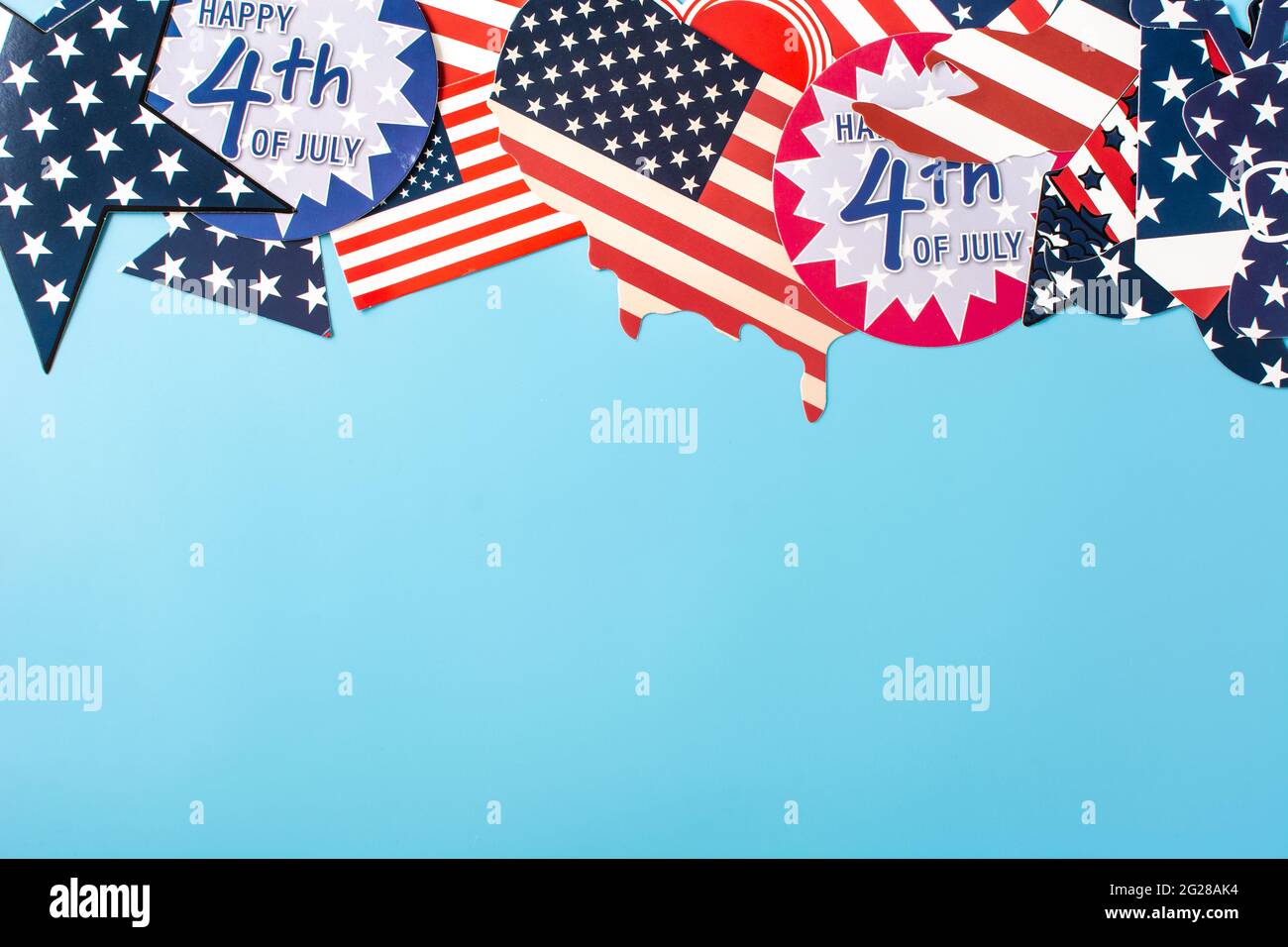 Happy 4th July ornament on blue background Stock Photo