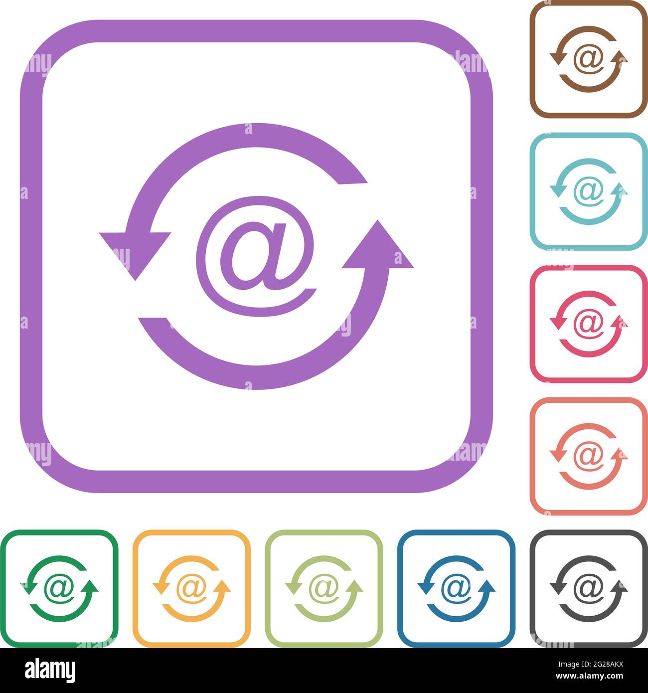 Reload emails simple icons in color rounded square frames on white ...
