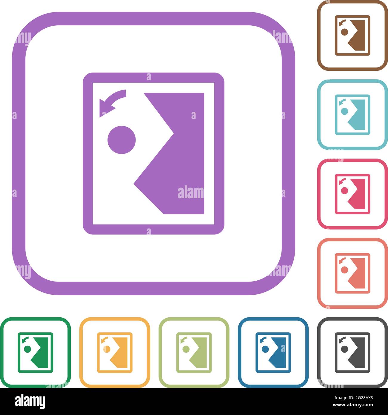 Rotate image left simple icons in color rounded square frames on white background Stock Vector