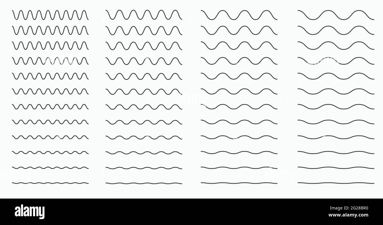 Wavy curvy and zigzag horizontal lines. Vector set for graphic elements. Stock Vector