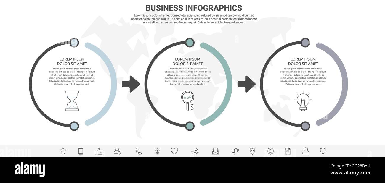 Vector line infographics template for 3 colorful arrows and circles ...