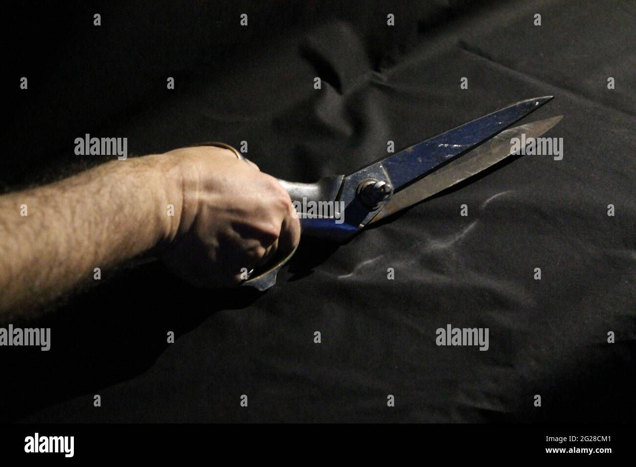 tailor's scissors and tape measure Stock Photo