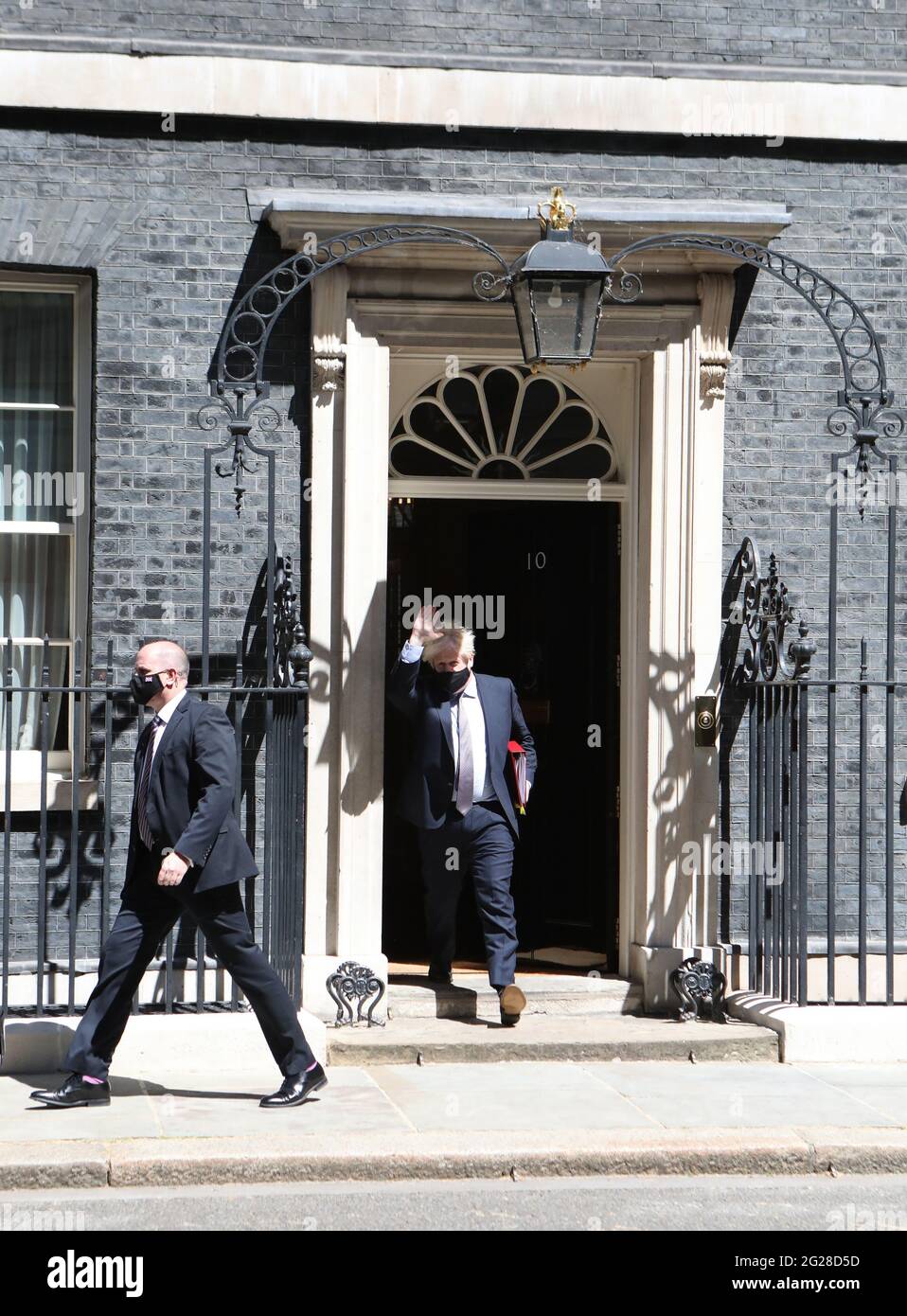 Prime Minister Boris Johnson leaves 10 Downing Street to attend Prime Minister's Questions at the Houses of Parliament, London. Picture date: Wednesday June 9, 2021. Stock Photo