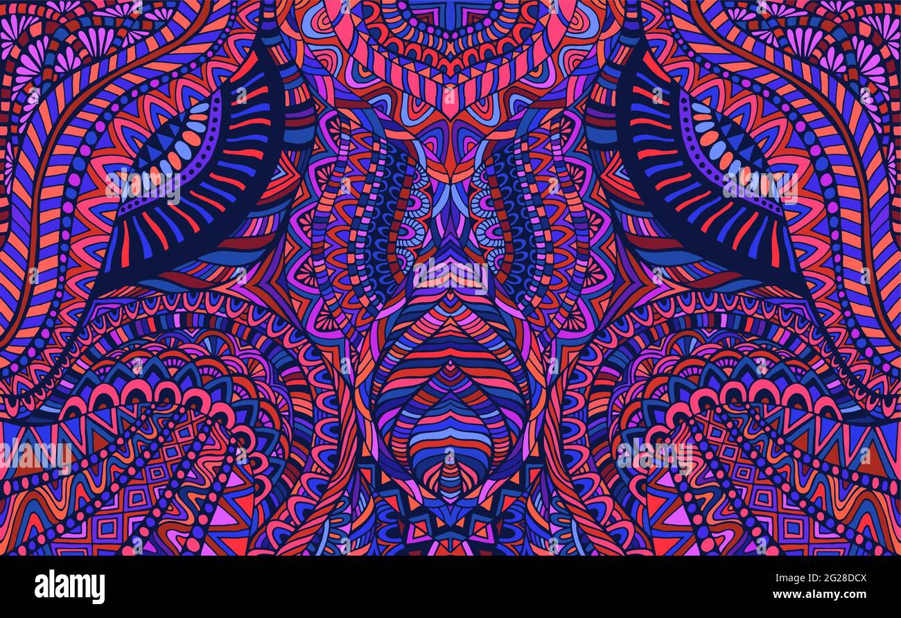 Amazing colorful ornamental kaleidoscope psychedelic bohemian background Stock Vector