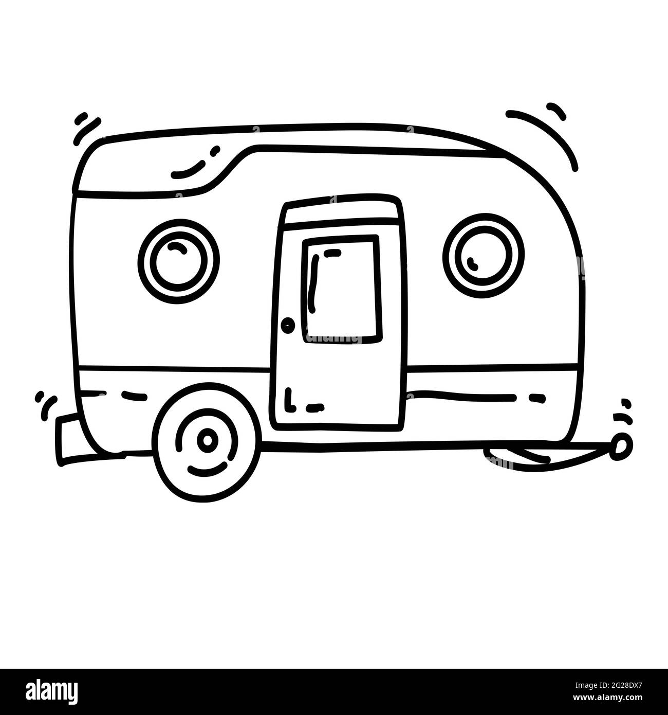 Hiking adventure caravan ,trip,travel,camping. hand drawn icon design, outline black, doodle icon vector icon Stock Vector