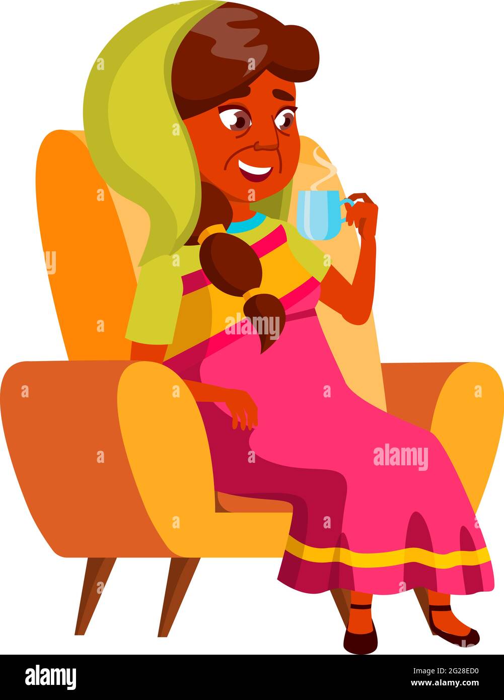 indian woman pensioner sitting in chair and enjoying hot tea cartoon vector  Stock Vector Image & Art - Alamy