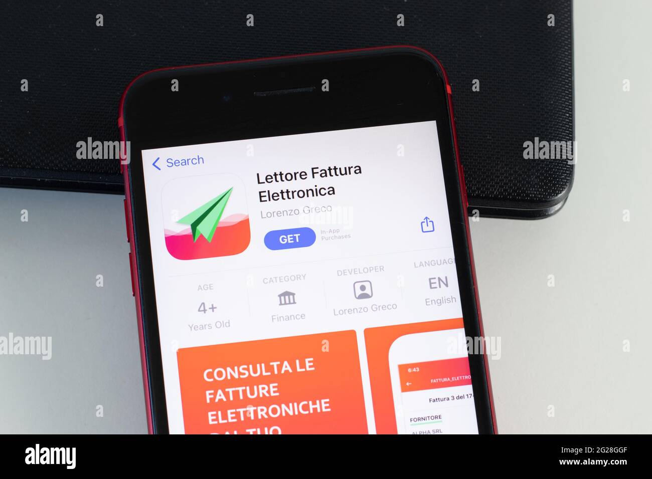 New York, USA - 1 June 2021: Lettore Fattura Elettronica mobile app logo on phone screen, close-up icon, Illustrative Editorial Stock Photo