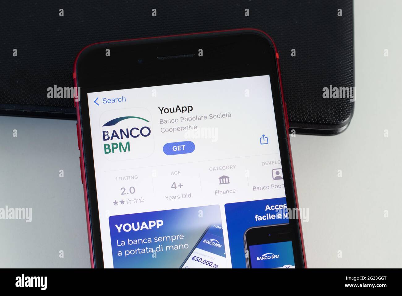 New York, USA - 1 June 2021: YouApp BANCO BPM mobile app logo on phone screen, close-up icon, Illustrative Editorial Stock Photo