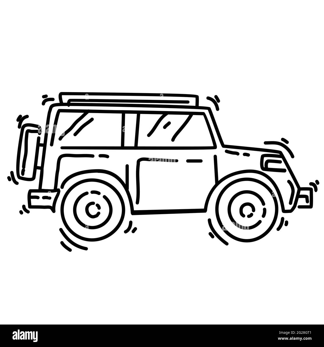 Hiking adventure car ,trip,travel,camping. hand drawn icon design, outline black, doodle icon vector icon Stock Vector